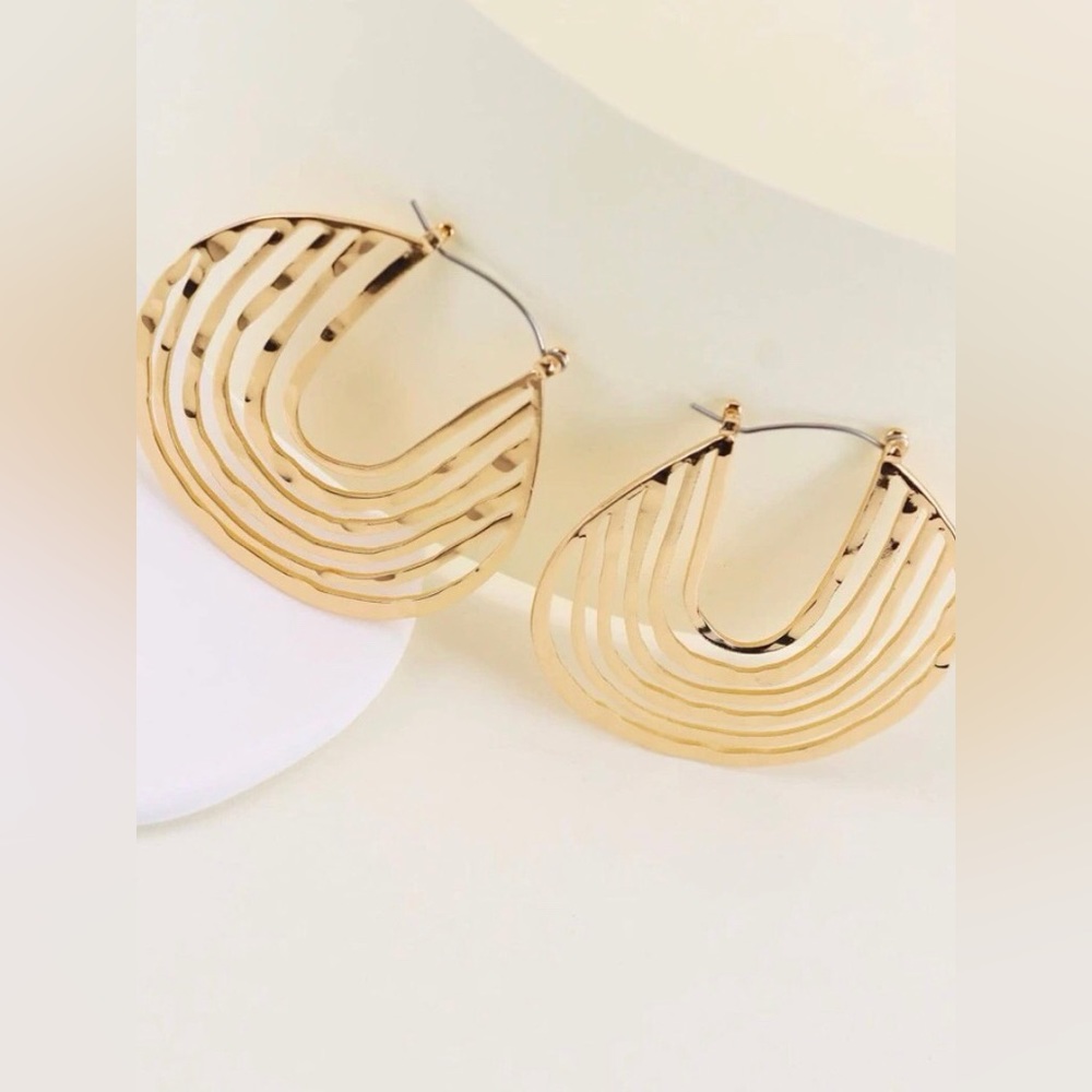 New Anthropologie Cutout Tier Geometric Hoop Earrings - Picture 9 of 11